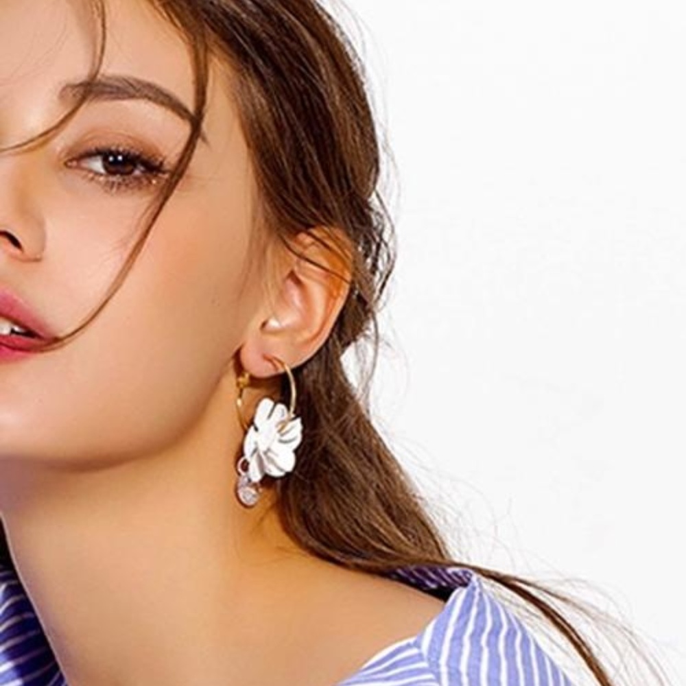 Floral & Rhinestone Hoop Earrings